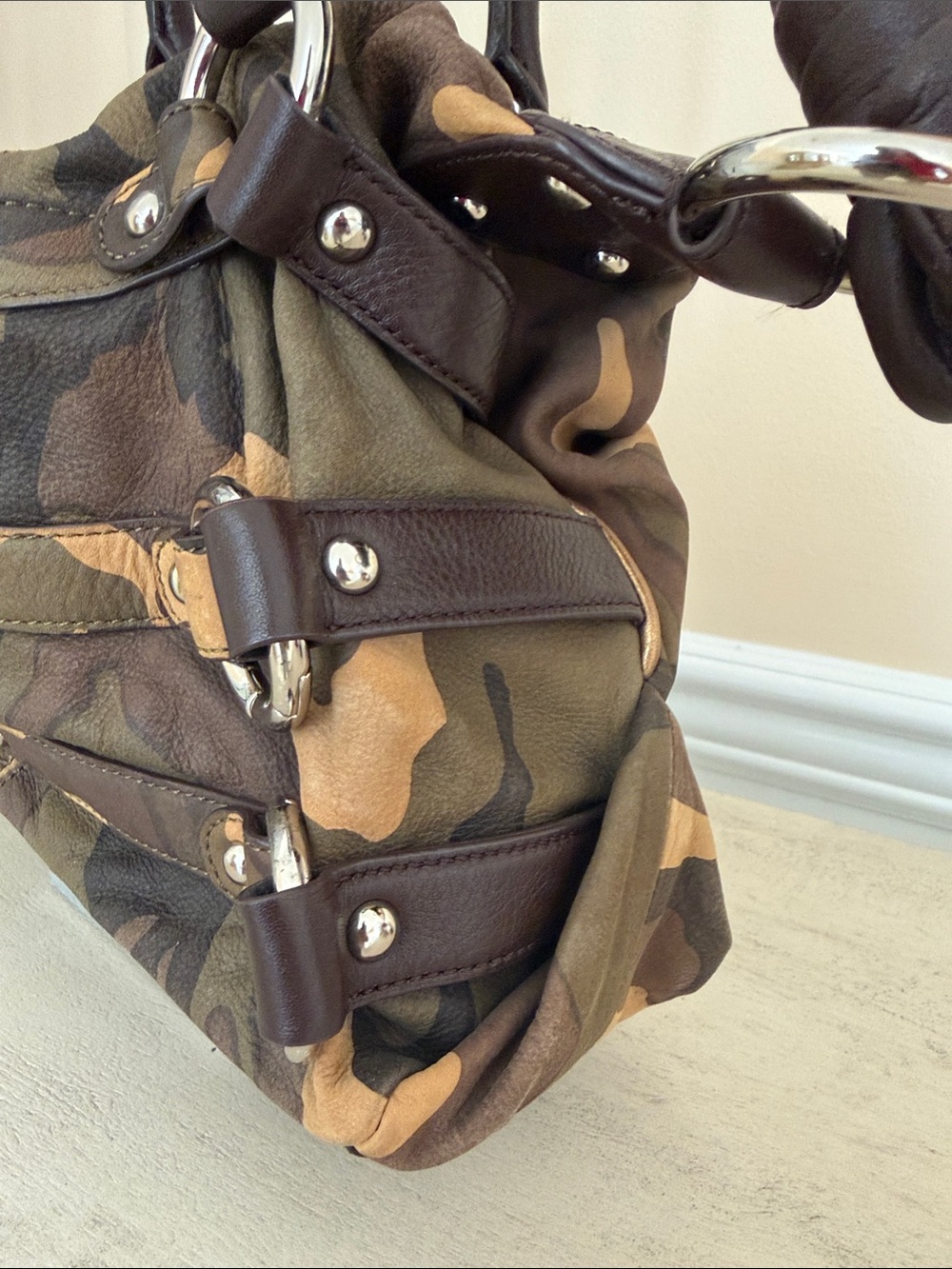 Camouflage Leather-Trim Shoulder Bag - Brown Camo - Picture 3 of 9